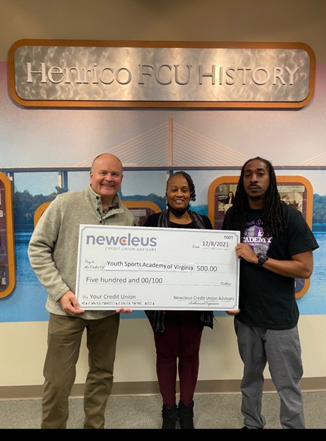 Youth Sports Academy of VA Receives a $500 NewcleusGives Donation on Behalf of Henrico Federal Credit Union and Newcleus CU Advisors